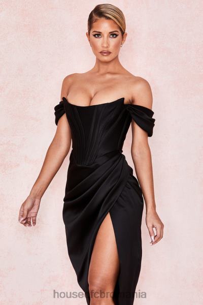 îmbrăcăminte House of CB rochie loretta neagră din satin cu umăr dezactivat X4F68626