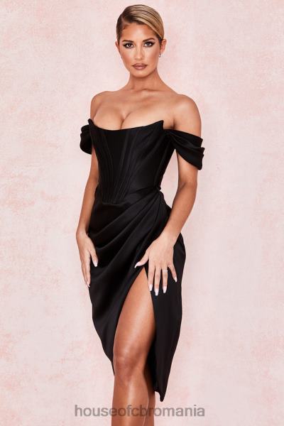 îmbrăcăminte House of CB rochie loretta neagră din satin cu umăr dezactivat X4F68626