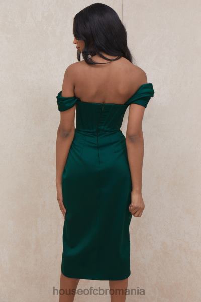 îmbrăcăminte House of CB rochie loretta verde smarald din satin cu umeri X4F68586