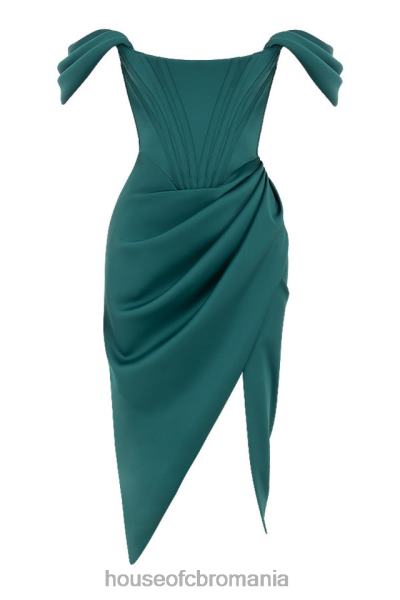 îmbrăcăminte House of CB rochie loretta verde smarald din satin cu umeri X4F68586