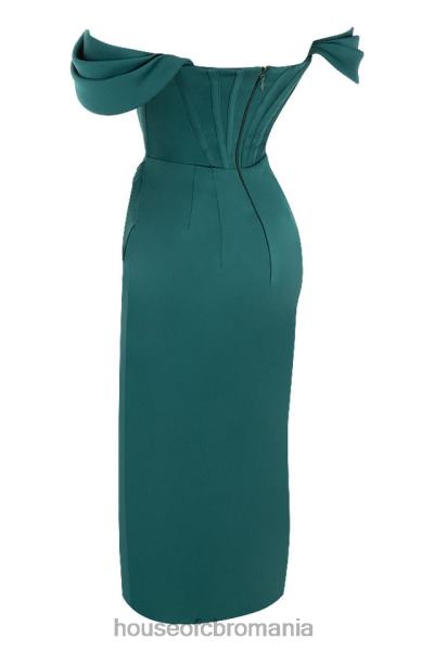 îmbrăcăminte House of CB rochie loretta verde smarald din satin cu umeri X4F68586