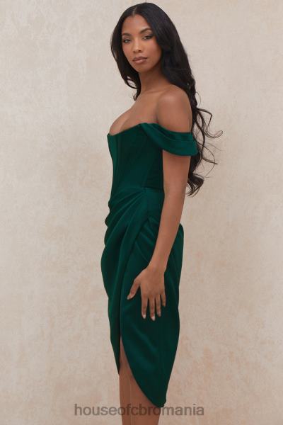 îmbrăcăminte House of CB rochie loretta verde smarald din satin cu umeri X4F68586