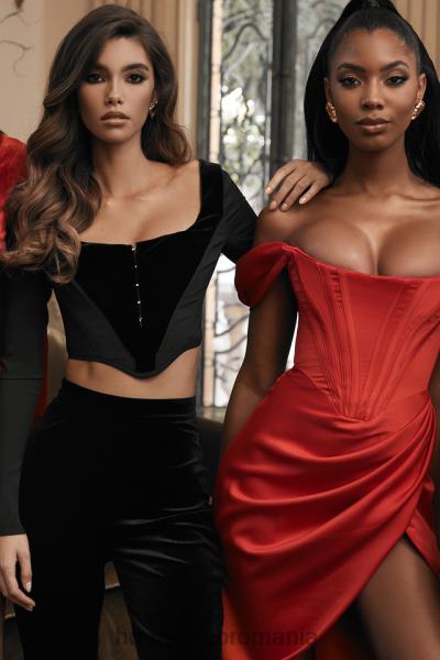 îmbrăcăminte House of CB rochie roșie din satin loretta cu umeri X4F68630