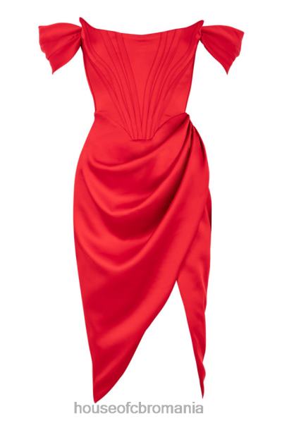 îmbrăcăminte House of CB rochie roșie din satin loretta cu umeri X4F68630