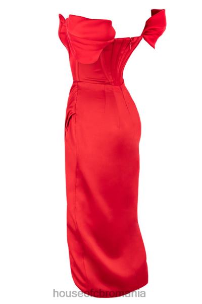 îmbrăcăminte House of CB rochie roșie din satin loretta cu umeri X4F68630