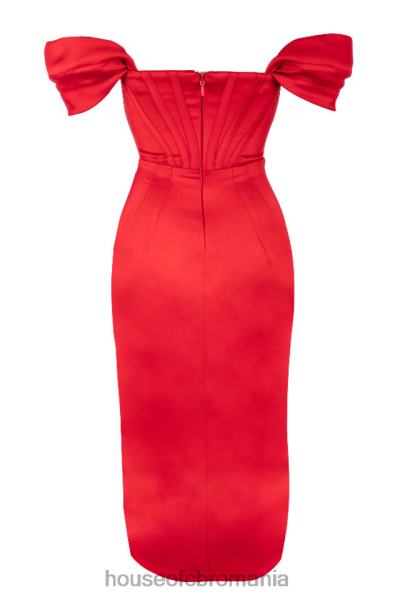 îmbrăcăminte House of CB rochie roșie din satin loretta cu umeri X4F68630
