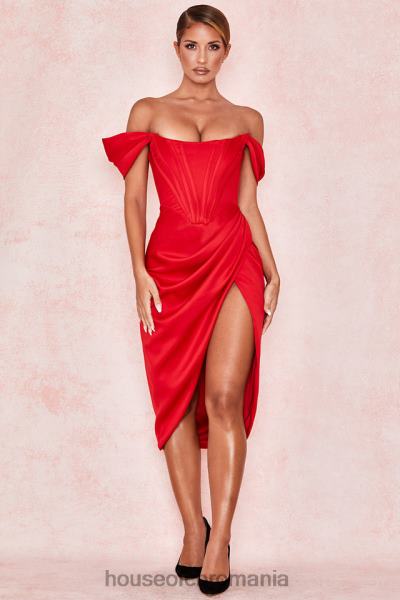 îmbrăcăminte House of CB rochie roșie din satin loretta cu umeri X4F68630