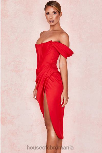îmbrăcăminte House of CB rochie roșie din satin loretta cu umeri X4F68630