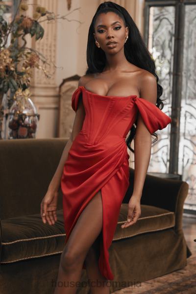 îmbrăcăminte House of CB rochie roșie din satin loretta cu umeri X4F68630