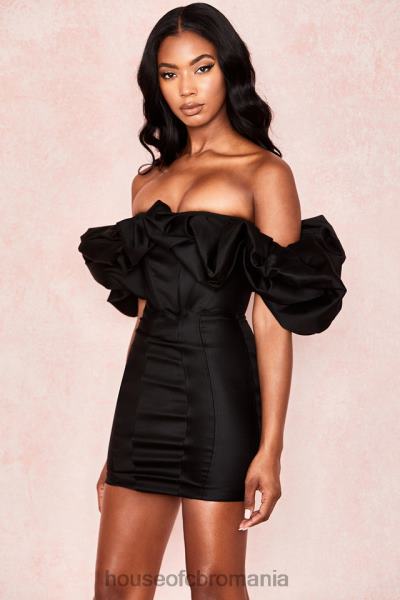 îmbrăcăminte House of CB rochie selena din satin negru cu umeri puf X4F68635