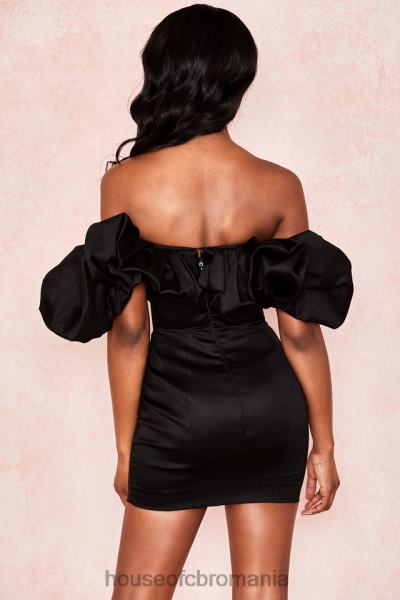 îmbrăcăminte House of CB rochie selena din satin negru cu umeri puf X4F68635