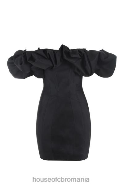 îmbrăcăminte House of CB rochie selena din satin negru cu umeri puf X4F68635