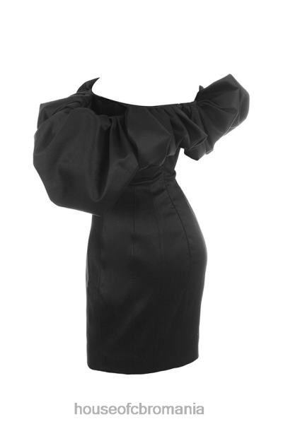 îmbrăcăminte House of CB rochie selena din satin negru cu umeri puf X4F68635