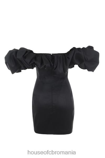 îmbrăcăminte House of CB rochie selena din satin negru cu umeri puf X4F68635