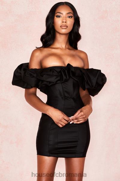 îmbrăcăminte House of CB rochie selena din satin negru cu umeri puf X4F68635