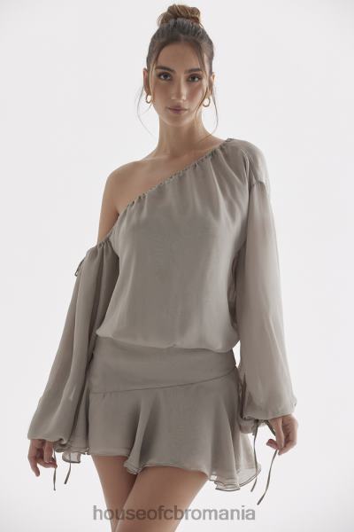 îmbrăcăminte House of CB rochie wilhelmina verde cenușă cu umeri X4F68289