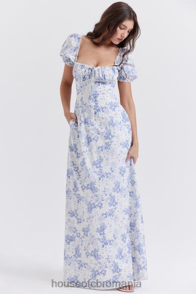 îmbrăcăminte House of CB rochie de soare cu mâneci bufante cu imprimeu albastru felizia X4F68256