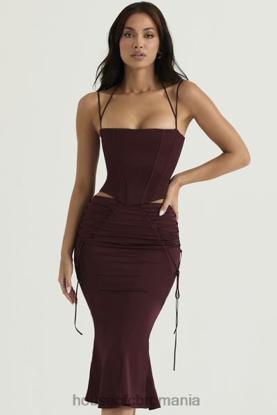 îmbrăcăminte House of CB Fusta midi cu șiret din satin vin sidonie X4F68376