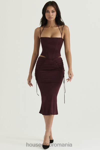 îmbrăcăminte House of CB Fusta midi cu șiret din satin vin sidonie X4F68376