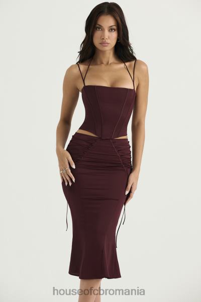 îmbrăcăminte House of CB Fusta midi cu șiret din satin vin sidonie X4F68376