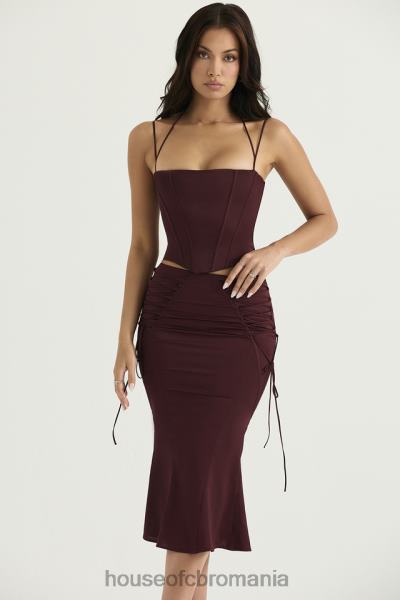 îmbrăcăminte House of CB Fusta midi cu șiret din satin vin sidonie X4F68376