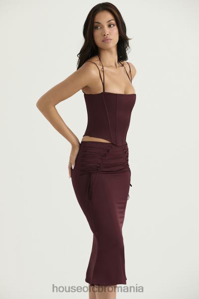 îmbrăcăminte House of CB Fusta midi cu șiret din satin vin sidonie X4F68376
