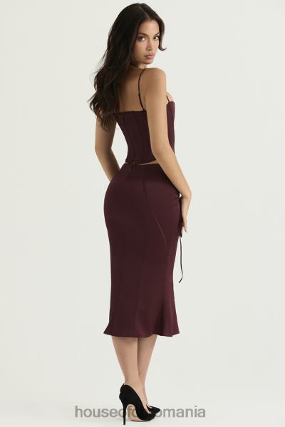 îmbrăcăminte House of CB Fusta midi cu șiret din satin vin sidonie X4F68376