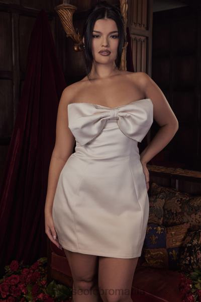 îmbrăcăminte House of CB rochie ariella ivory satin cu fundita impodobita cu cristale X4F68359