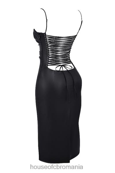 îmbrăcăminte House of CB rochie din piele vegană neagră jalena din dantelă la spate X4F68127