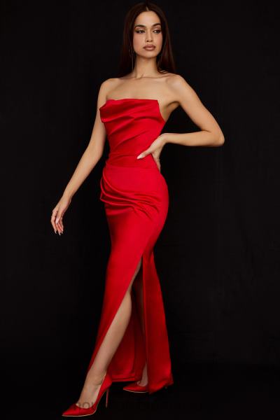 îmbrăcăminte House of CB rochie fără bretele din satin stacojiu adrienne X4F68507
