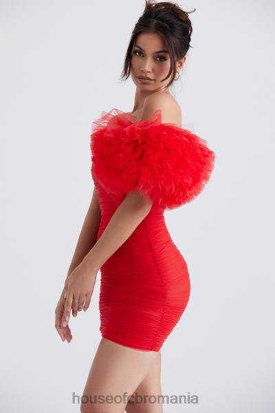 îmbrăcăminte House of CB rochie noelle stacojie cu maneci cu volane X4F68358