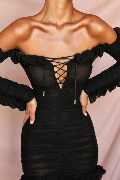 îmbrăcăminte House of CB rochie tatyana neagră cu dantelă cu volane X4F68633