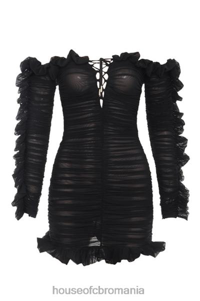 îmbrăcăminte House of CB rochie tatyana neagră cu dantelă cu volane X4F68633