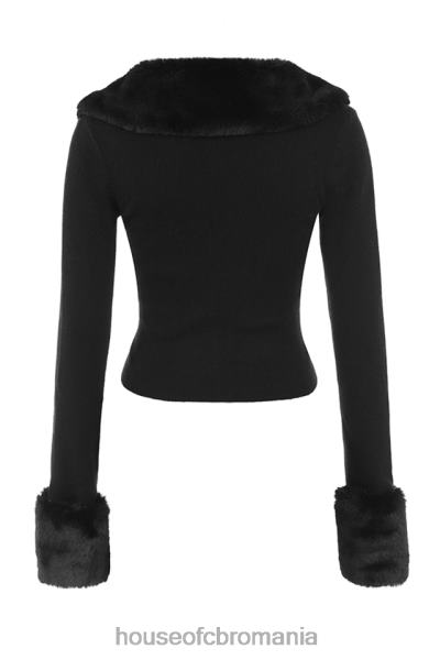 îmbrăcăminte House of CB cardigan blanc negru cu blană artificială X4F68693