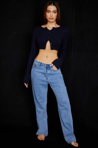 îmbrăcăminte House of CB cardigan decupat din tricot pufos lulie bleumarin X4F68734