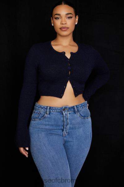 îmbrăcăminte House of CB cardigan decupat din tricot pufos lulie bleumarin X4F68734