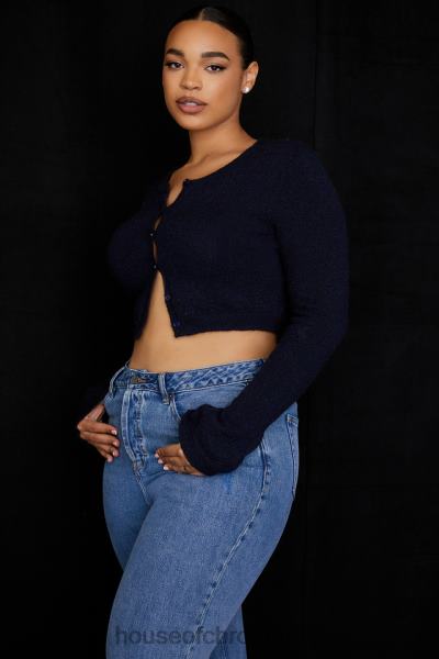 îmbrăcăminte House of CB cardigan decupat din tricot pufos lulie bleumarin X4F68734
