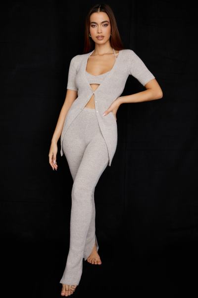 îmbrăcăminte House of CB cardigan din tricot cu coaste din fulgi de ovăz opal X4F68730