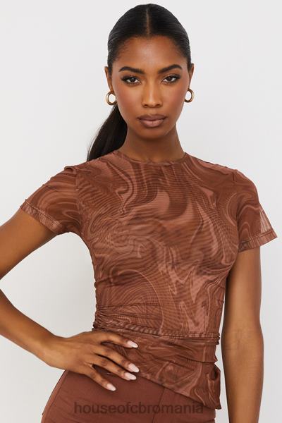 îmbrăcăminte House of CB tricou asimetric cu imprimeu vârtej de cacao claudie X4F68751