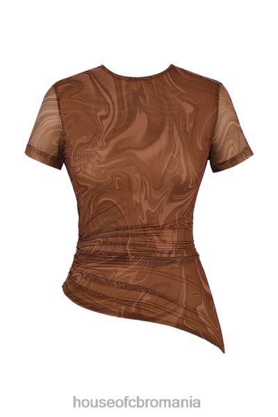 îmbrăcăminte House of CB tricou asimetric cu imprimeu vârtej de cacao claudie X4F68751