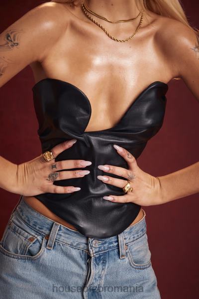 îmbrăcăminte House of CB Corset din piele vegană saffira neagră X4F684