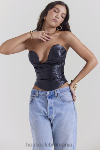 îmbrăcăminte House of CB Corset din piele vegană saffira neagră X4F684