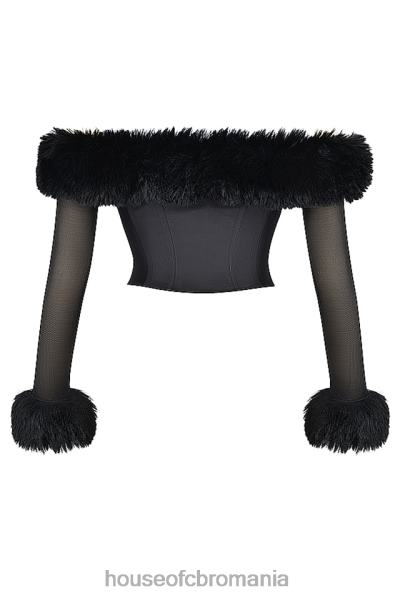 îmbrăcăminte House of CB Merle corset negru cu blană artificială X4F682