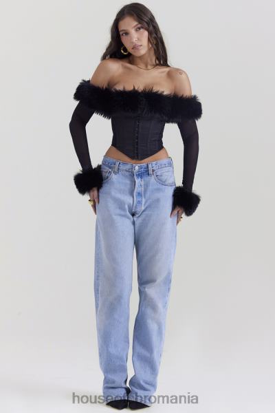 îmbrăcăminte House of CB Merle corset negru cu blană artificială X4F682