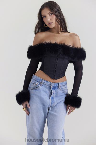 îmbrăcăminte House of CB Merle corset negru cu blană artificială X4F682