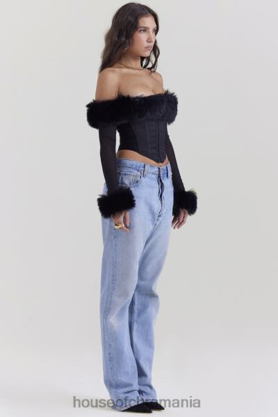 îmbrăcăminte House of CB Merle corset negru cu blană artificială X4F682