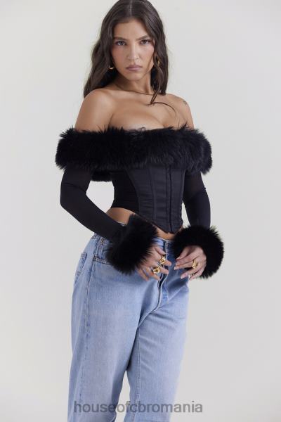 îmbrăcăminte House of CB Merle corset negru cu blană artificială X4F682