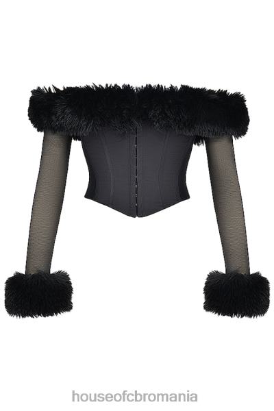 îmbrăcăminte House of CB Merle corset negru cu blană artificială X4F682