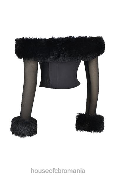 îmbrăcăminte House of CB Merle corset negru cu blană artificială X4F682