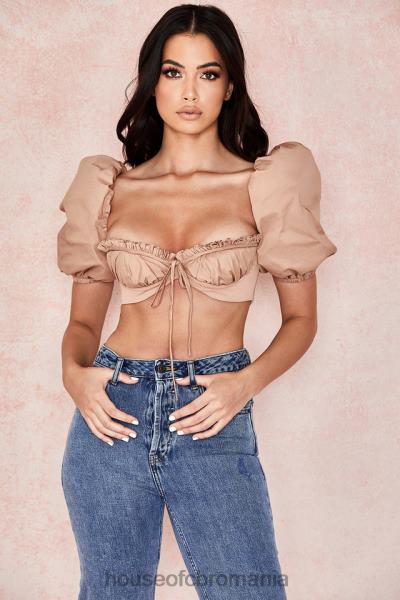 îmbrăcăminte House of CB bralet cu mâneci bufante hedy camel X4F68107